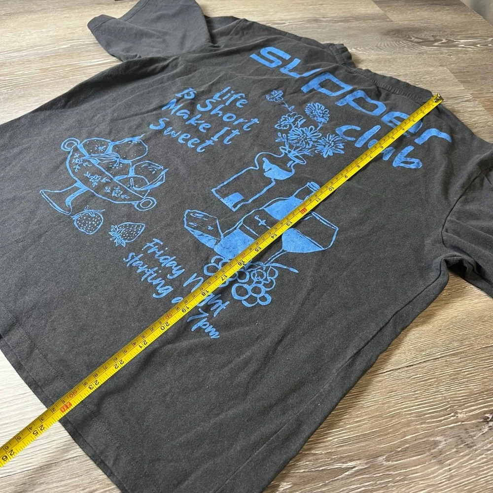 Recycled Threads Supper Club T-Shirt Mens L Black Blue Graphic Tee Wine Foodie